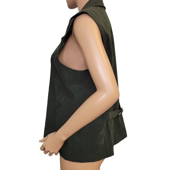 Vintage Talbots Vest Womens Large Green Button Front Microfiber Stretch … - Picture 3 of 11